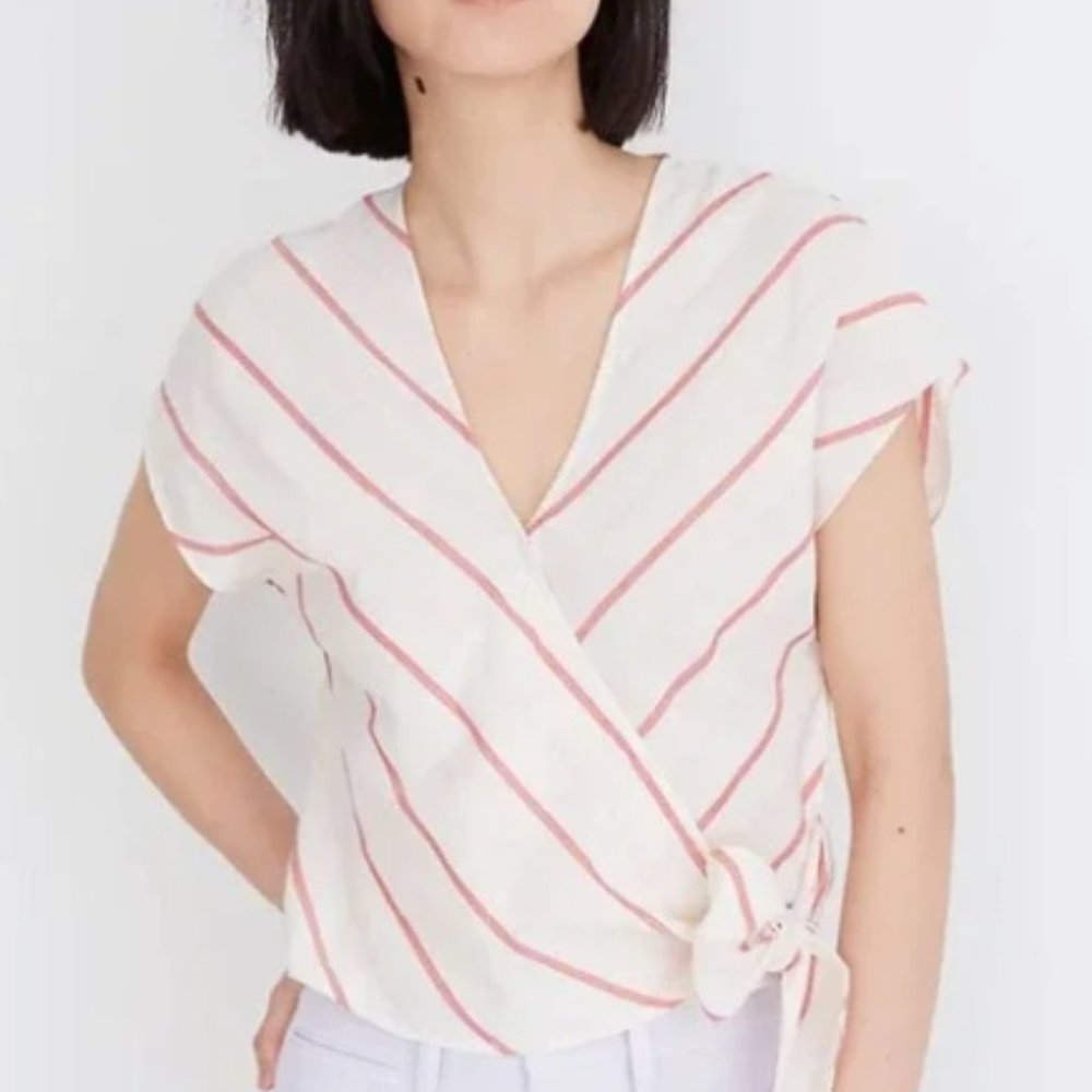 Madewell Sash-Tie Wrap Top - Montpellier Stripe Cream (Like New)